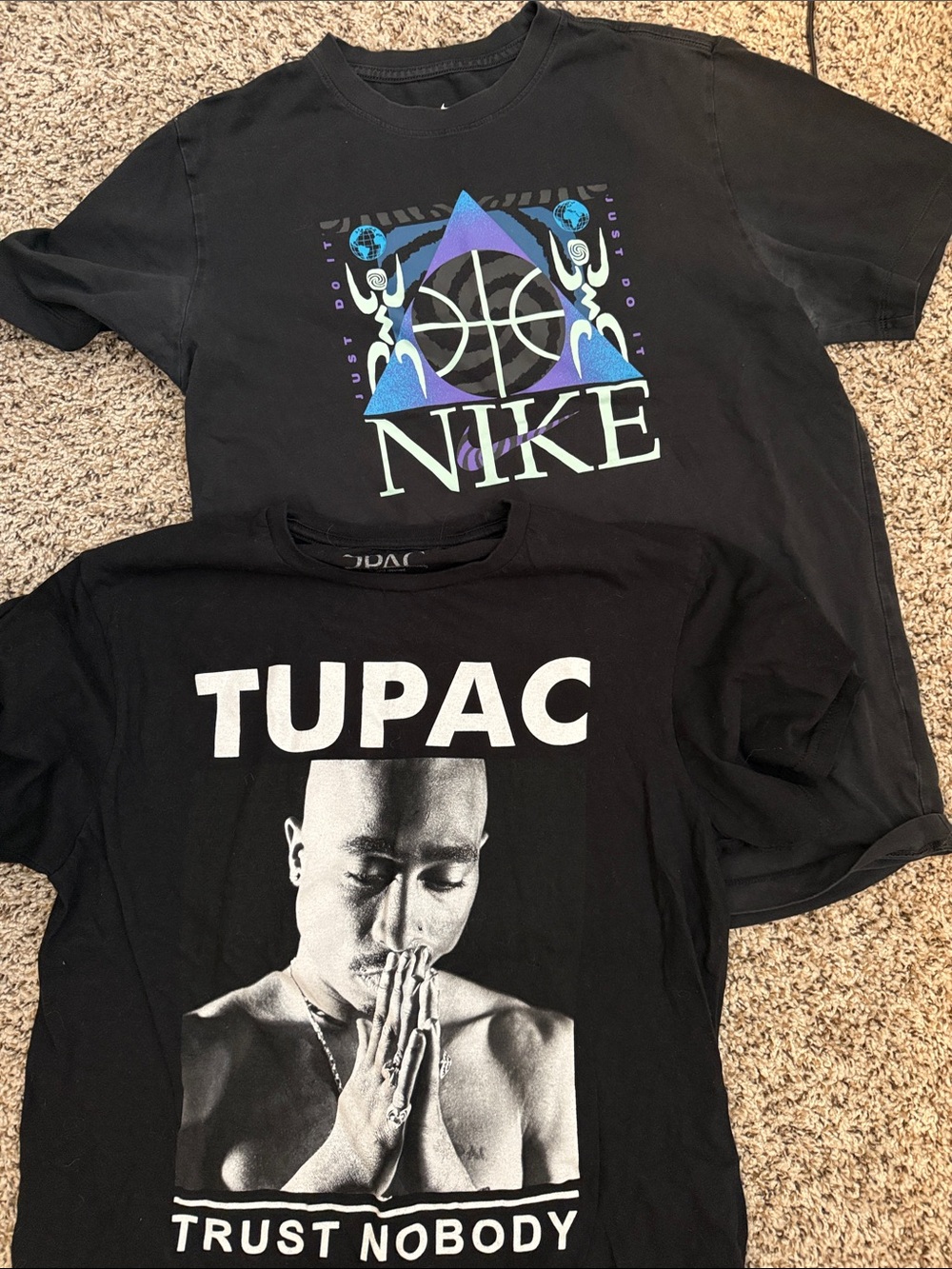 Bundle of 2 Nike Black Graphic Basketball Logo Tee with Blue & Purple Accents